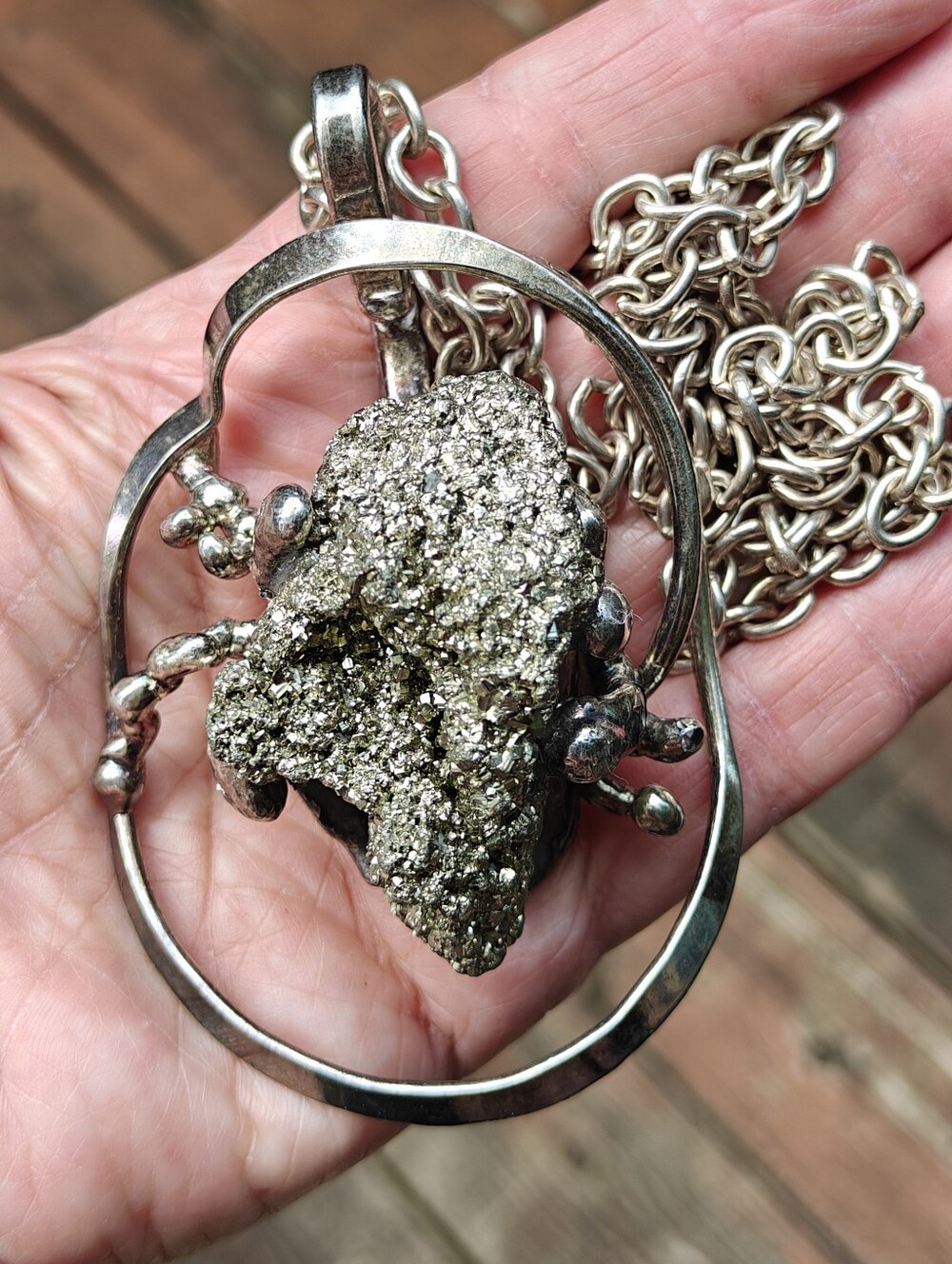 Vintage Denmark Atomic Biomorphic Druzy Pyrite Pendant Necklace Vintage
